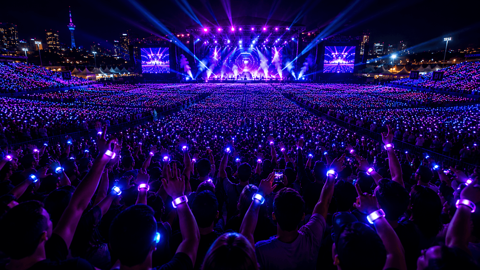 Concert crowd with LED wristbands