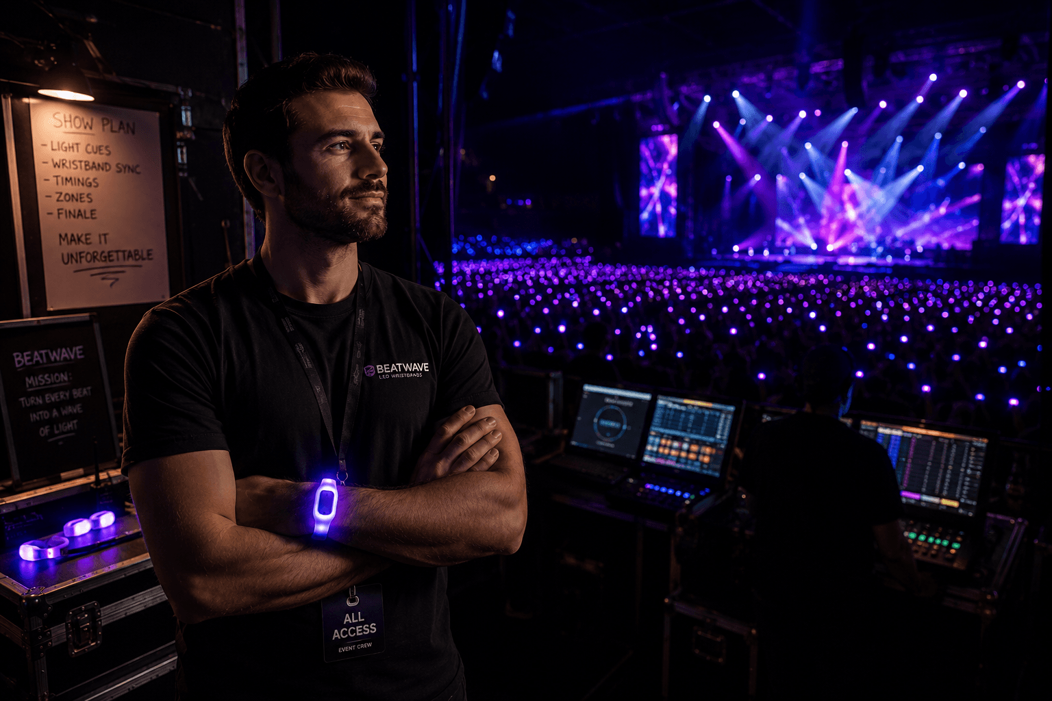 Event organiser with LED wristbands